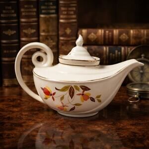 Vintage Hall China Jewel Tea Autumn Leaf Aladdin Teapot Infuser Lid 5 Cup